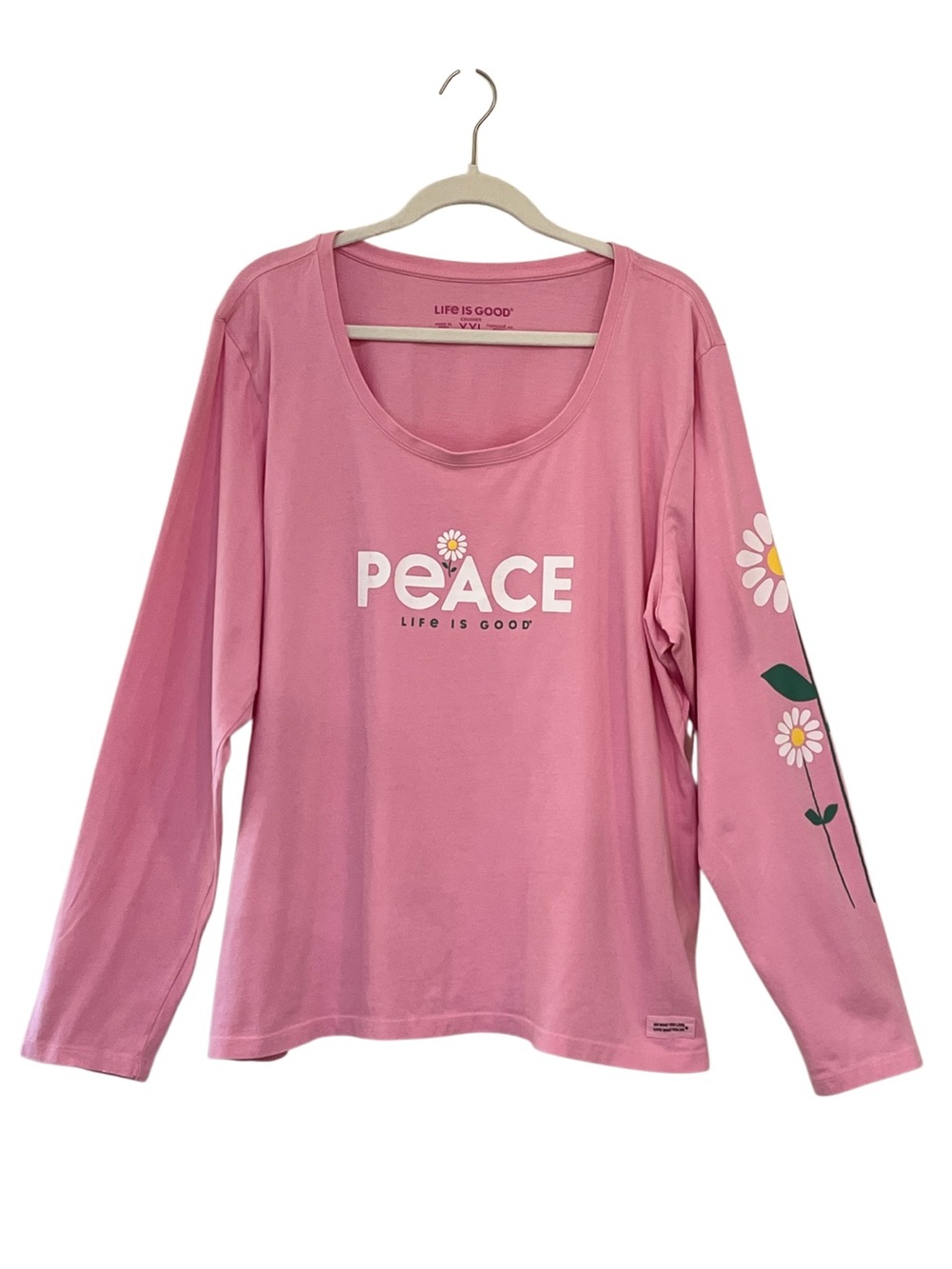 Life Is Good Crusher Long Sleeve Peace Graphic Tee Pink XXL